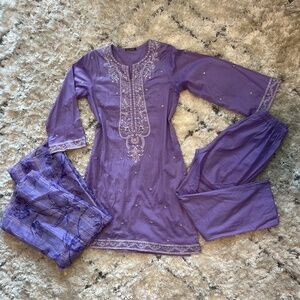Zellbury 2pcs S Purple Sequin Embroidered Kameez Kurta, Dupatta, Trousers Suit